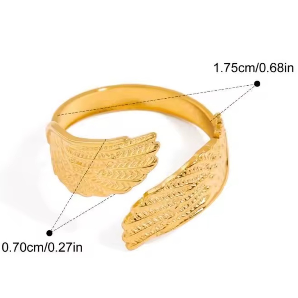 Stainless Steel Gold Toned Irregular Texture Wings Adjustable Size Ring (R17) - Picture 7 of 9